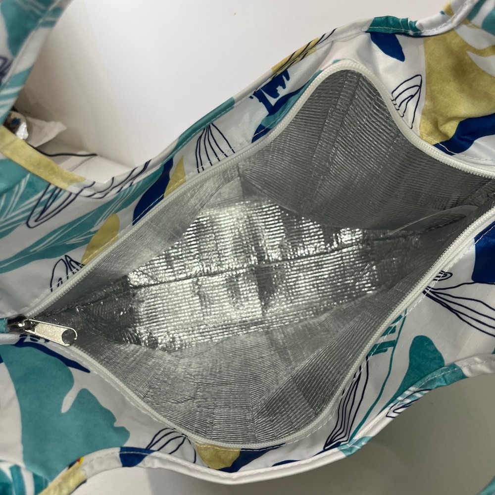 New Chicos Insulated Tote Bag Travel Blue Yellow Tropical Leaf Coastal Beachy - Picture 7 of 7